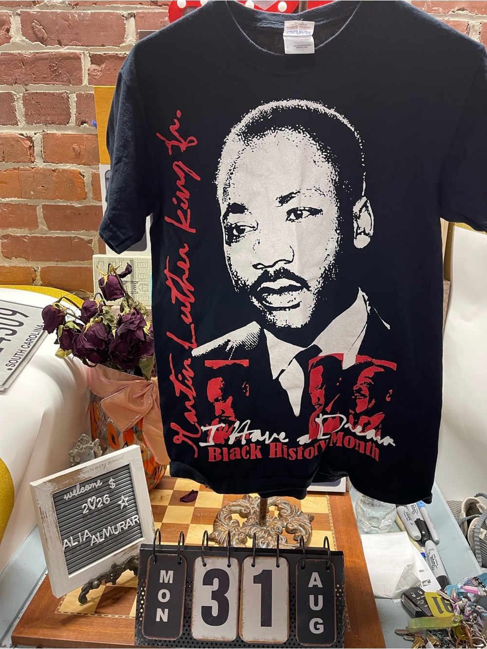 Dr. Martin Luther King Jr. with red and white "I Have a Dream"